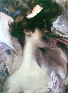 Young Woman's Head On A Pink Background — Giovanni Boldini