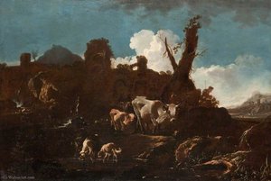 Cattle In An Italian Landscape — Philipp Peter Roos