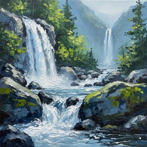 Eternal Cascades Of Slate And Emerald In A Monumental Forest Canyon — Christian Noiret, Contemporary Abstract Painting