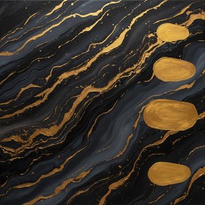 Obsidian Currents With Veins Of Liquid Gold In A Monumental Abstract Flow — Laurent Fabre, Neo-abstract Art