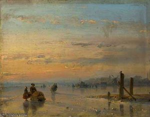 Figures With A Sledge On The Ice — Andreas Schelfhout