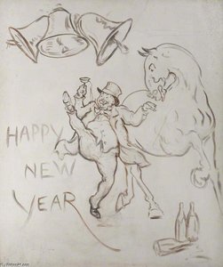Design For Happy New Year Greeting — Sir Alfred James Munnings