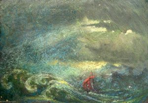 Turbulent Sea And Ship With Red Sails — Sidney Herbert Sime