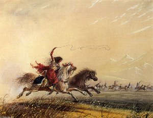 Shoshone Woman Throwing A Lasso — Alfred Jacob Miller