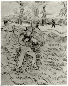 Field With Two Sowers And Trees — Vincent Willem Van Gogh, Post-impressionism