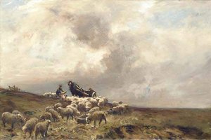 A Shepherd And His Sheep In A Moorland Landscape — William Bradley Lamond
