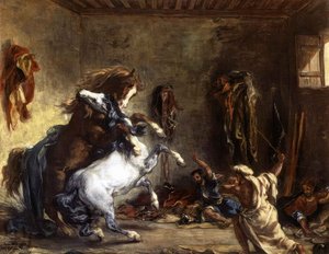 Arab Horses Fighting In A Stable — Eugène Delacroix, Romanticism