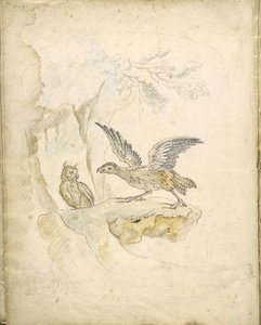 Bird Confronting An Owl Before A Cave — Jean-baptiste Oudry