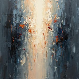 Luminous Fracture: A Monolithic Descent Of Light Through Midnight Impasto — Christian Noiret, Contemporary Abstract Painting