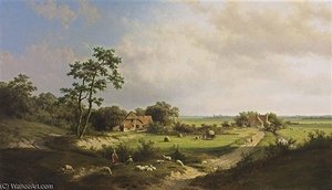 An Extensive Summer Landscape With Haying Farmers