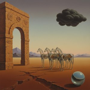 The Echo Of Silent Equines In An Ochre Dreamscape — Marc Duvallier, Surrealism