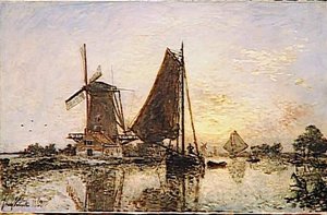 En Hollande, Les Barques Pres Du Moulin — Johan Barthold Jongkind