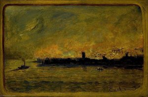 Fire On Bremen Dock — Louis Michel Eilshemius