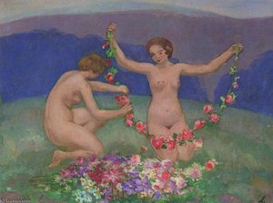 Two Young Girls With Garlands — Henri Lebasque
