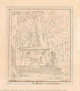 Drawn Study for Scene from the Garden of the Villa Borghese in Rome