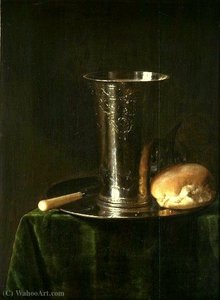 Still-life with a silver beaker.