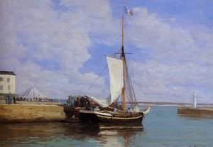 Honfleur, The Port, Docked Sailboat — Eugène Louis Boudin