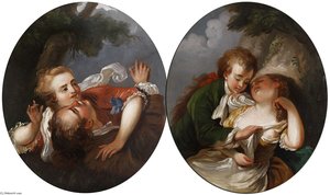 Gemäldepaar Mit Schäferszenen — Jean Baptiste Deshays De Colleville