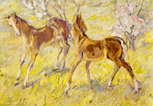 Foals At Pasture (also Known As Leaping Foals) — Franz Marc, German Expressionism