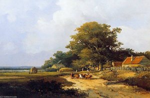 Farmer With Herd On Countryroad Sun — Jan Weissenbruch