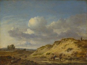 Peasants Driving Cattle And Sheep By A Sandhill, And Two Sportsmen With Dogs — Jan Jansz Wijnants