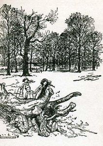 Fairies Hiding Behind A Log — Arthur Rackham
