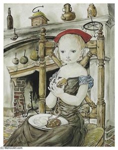 Fillette Épluchant Des Pommes De Terre — Léonard Tsuguharu Foujita