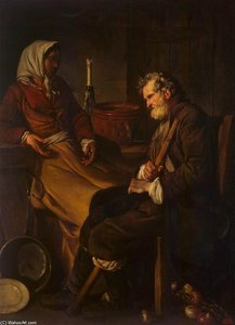 Old Man In The Kitchen — Jean Baptiste Marie Pierre, Rococo Style
