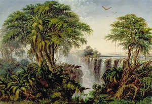 Victoria Falls With Stampeding Buffalo — Thomas Baines