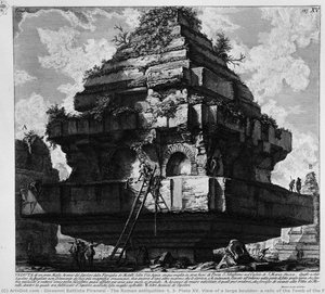The Roman antiquities, t. 3, Plate XV. View of a large boulder, a relic of the Tomb of the Family? Metelli on the Appian Way about five miles from the Porta S. Sebastian, in the Hamlet of S. Maria Nuova, etc.