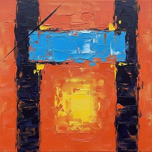 Monolith Of Cerulean And Gold: A Sculptural Study In Primordial Glyphic Form — Christian Noiret, Contemporary Abstract