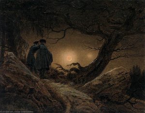 Two Men Contemplating The Moon — Caspar David Friedrich, Romantic Landscape Painting