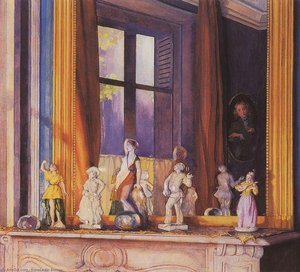 Porcelain Figurines On A Stone Shelf — Konstantin Andreevic Somov