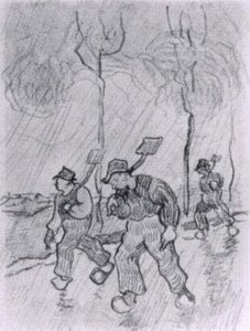Three Peasants With Spades On A Road In The Rain — Vincent Willem Van Gogh, Post-impressionism