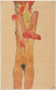 Niña desnuda con brazos plegados