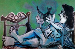 Naked Woman Playing With A Cat — Pablo Picasso