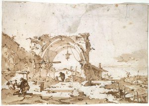 A Capriccio With A Ruined Gothic Arch — Francesco Lazzaro Guardi