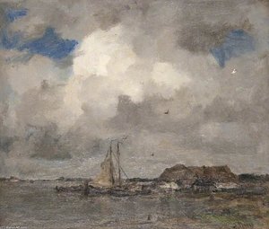 River Scene With A Storm Cloud — Jacob Henricus Maris