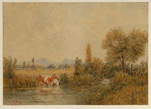 Landscape With Cows Drinking At A Stream 1869 — Francis James Barraud