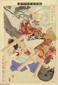 Takeda Katsuchiyo Slaying An Old Badger In The Moonlight — Tsukioka Yoshitoshi