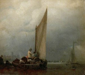 A River Scene with Barges