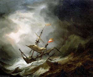 A Mediterranean Brigantine Drifting Onto a Rocky Coast in a Storm