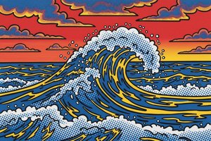Crimson Surge: A Ben-day Rhapsody — Jacques Villedieu, Pop Art (comic Strip Aesthetic)