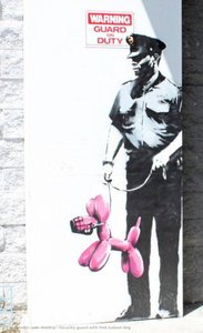 Security Guard With Pink Baloon Dog — Banksy