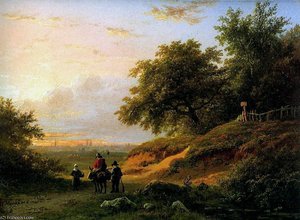 People On A Countryroad At Dusk Sun — Hendrik Barend Koekkoek