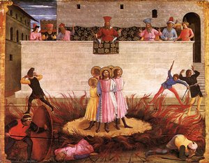 Cosme Y Damián Ante La Hogera 1 — Fra Angelico, Early Renaissance