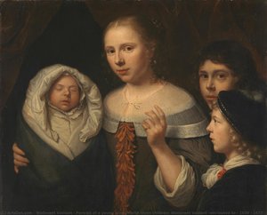 Portrait Of A Young Woman With Three Children, Wallerant Vaillant (attributed To), 1650 - 1677 — Wallerant Vaillant