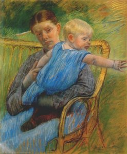 Mathilde Holding A Baby Who Reaches Out To The Right — Mary Stevenson Cassatt