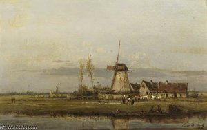 Washerwomen At Work By A Windmill — César De Cock