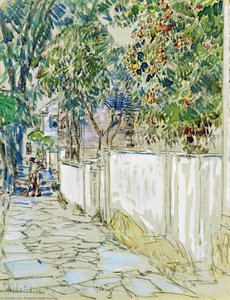 Flagstone Sidewalk, Portsmouth, New Hampshire — Frederick Childe Hassam, Impressionism